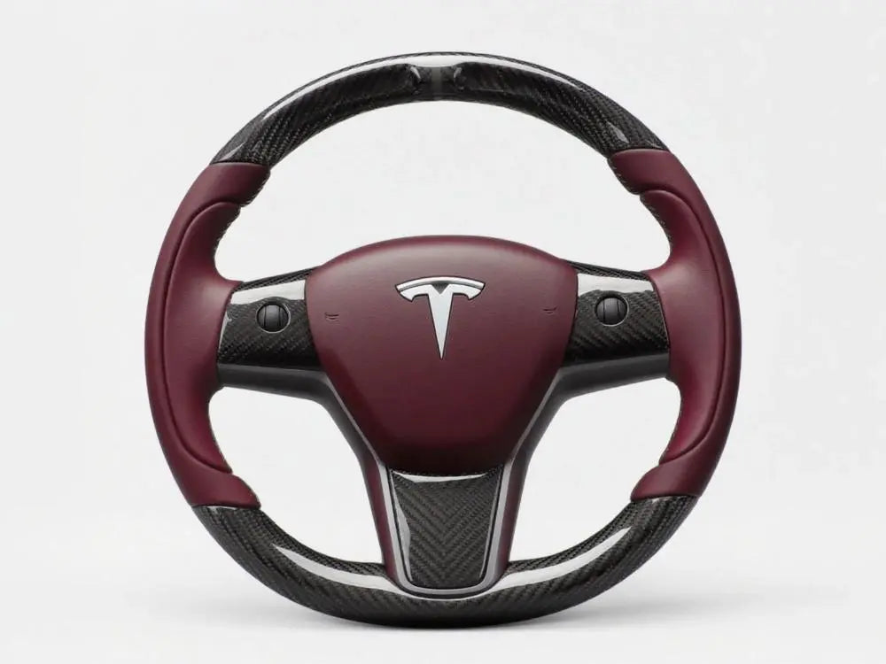 Tesla-Steering-Wheel-Deduce-a-Retro-luxury-Driving-Experience-with-Carbon-fiber-Burgundy Axeco