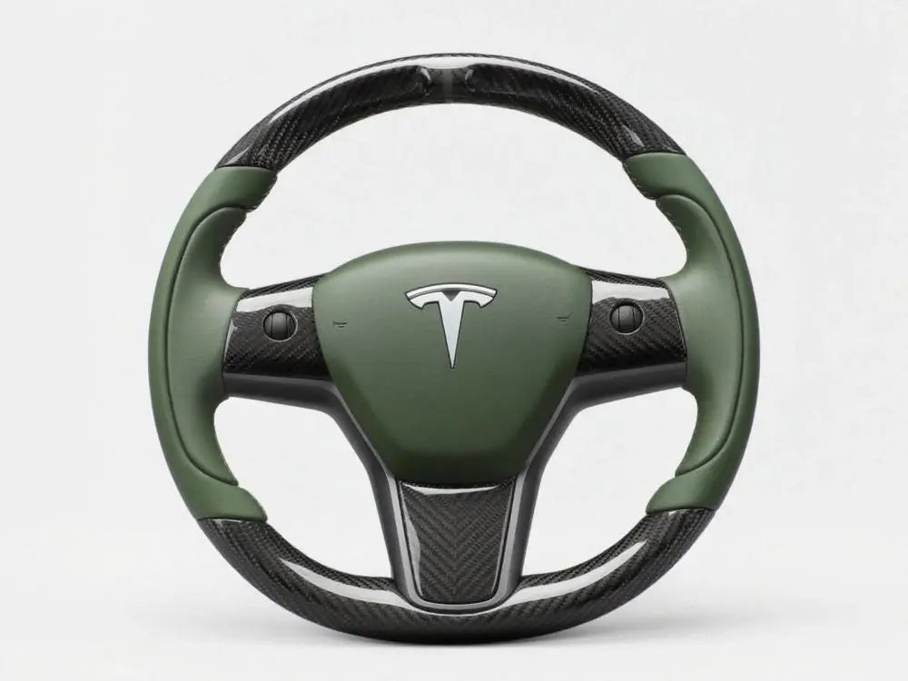 Tesla-Steering-Wheel-with-Carbon-fiber-Army-Green-Driving-towards-the-Tough-style-Driving-Journey Axeco