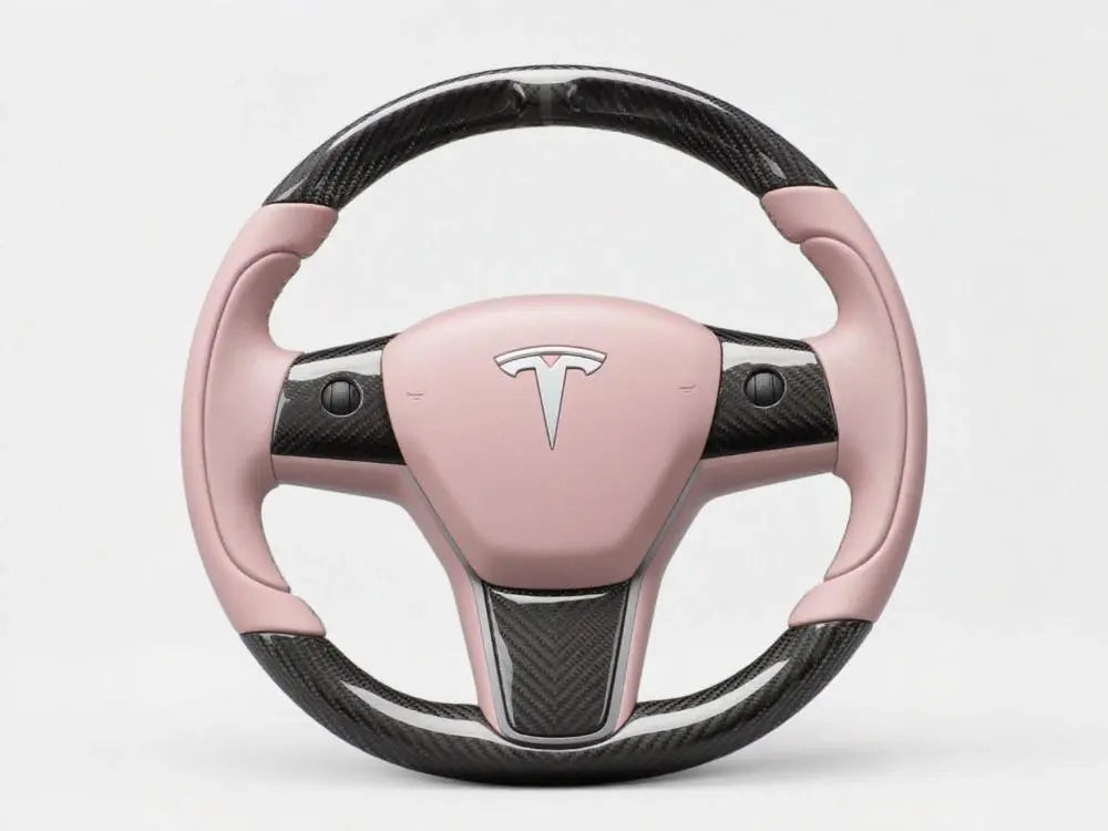 Tesla-Steering-Wheel-with-Carbon-fiber-Soft-Pink-Creating-the-Ultimate-Sweet-Driving-Atmosphere Axeco