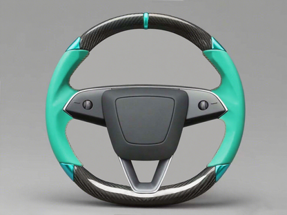 Green and blue Carbon Fiber Customize Tesla Model Y Juniper Steering Wheel - DYNA (2025+) Axeco