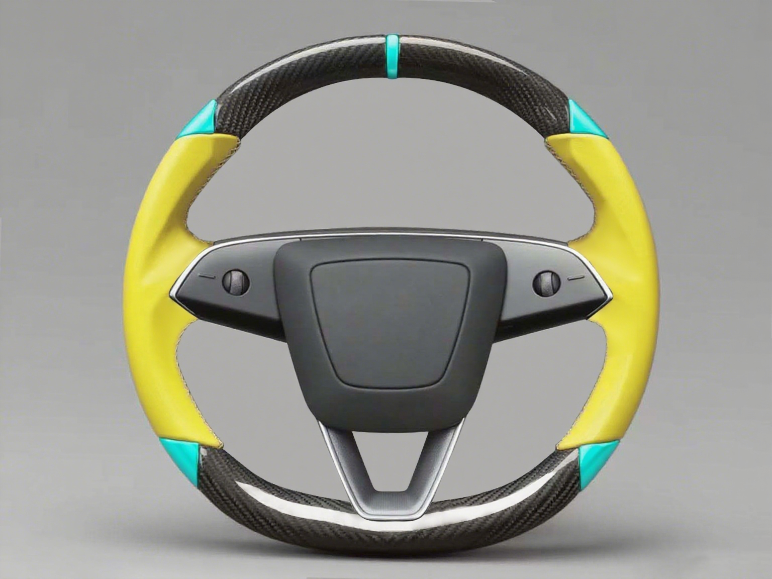 Yellow and blue Carbon Fiber Customize Tesla Model Y Juniper Steering Wheel - DYNA (2025+) Axeco