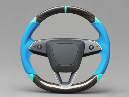 Blue and green Carbon Fiber Customize Tesla Model Y Juniper Steering Wheel - DYNA (2025+) Axeco