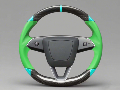 Green and blue Carbon Fiber Tesla Model 3 Highland Custom Steering Wheel -DYNA(2023.9) Axeco