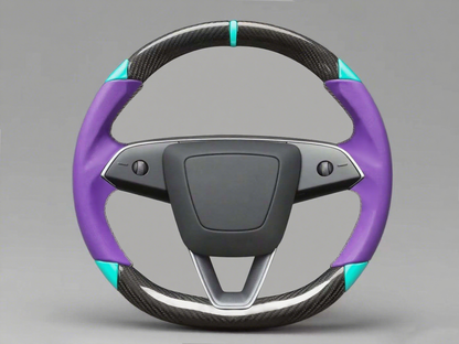 Purple and blue Carbon Fiber Tesla Model 3 Highland Custom Steering Wheel -DYNA(2023.9) Axeco