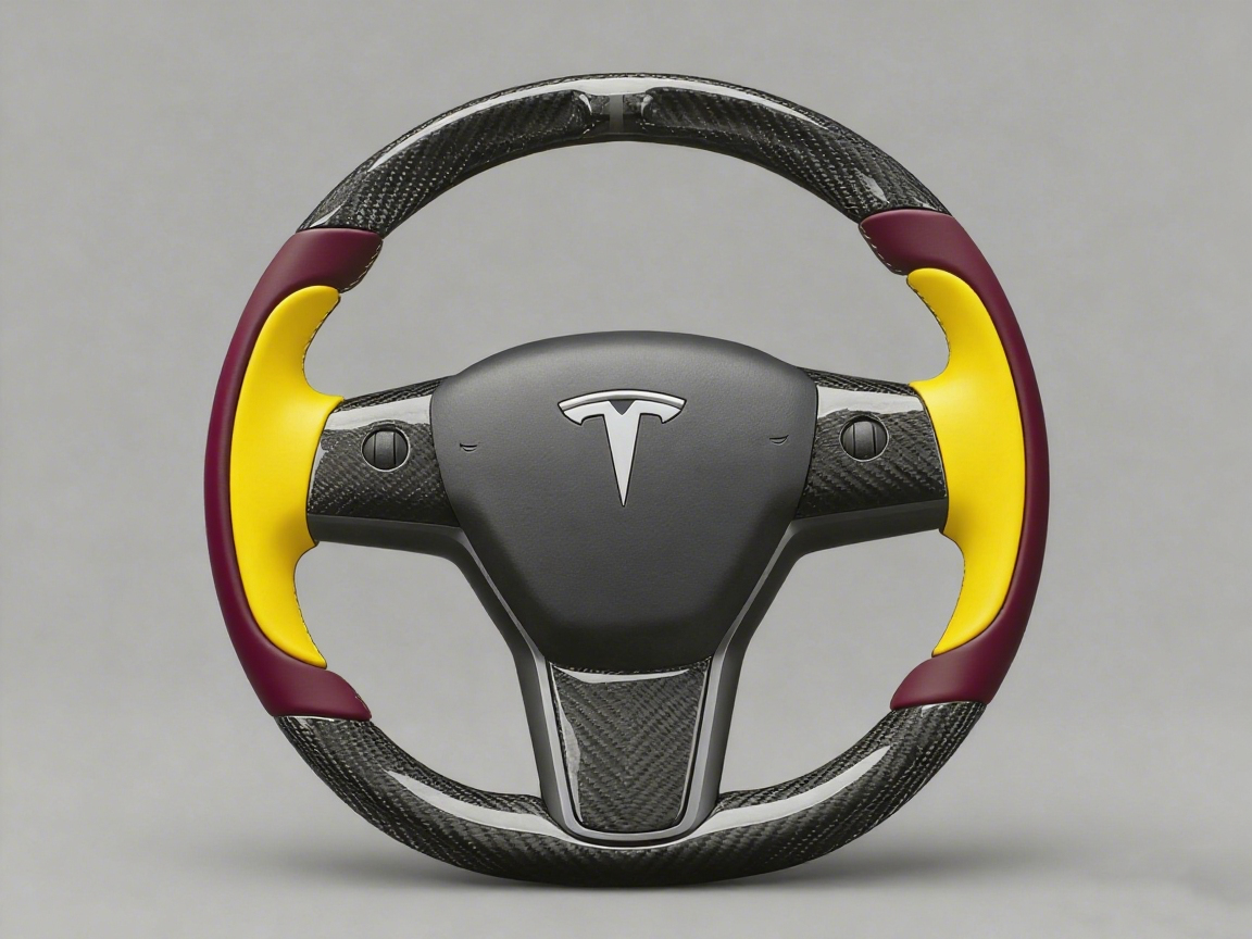 Wine red and bright yellow Carbon Fiber Tesla Model Y Steering Wheel-Track Master(2020-2024) Axeco