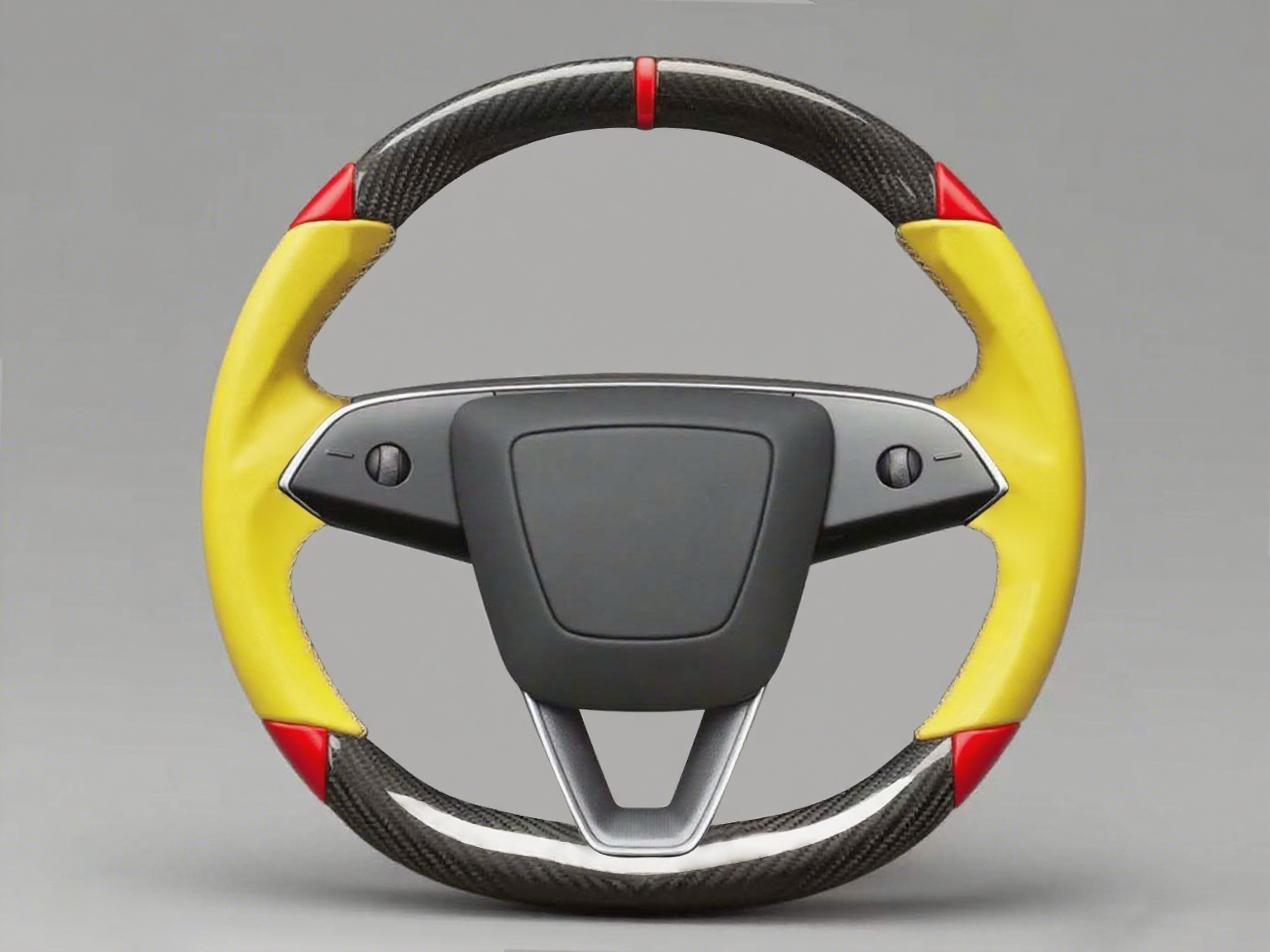 Yellow and red Carbon Fiber Tesla Model 3 Highland Custom Steering Wheel -DYNA(2023.9) Axeco