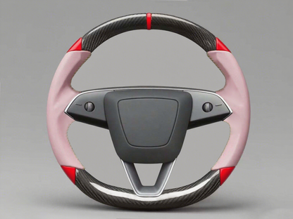 Pink and red Carbon Fiber Tesla Model 3 Highland Custom Steering Wheel -DYNA(2023.9) Axeco