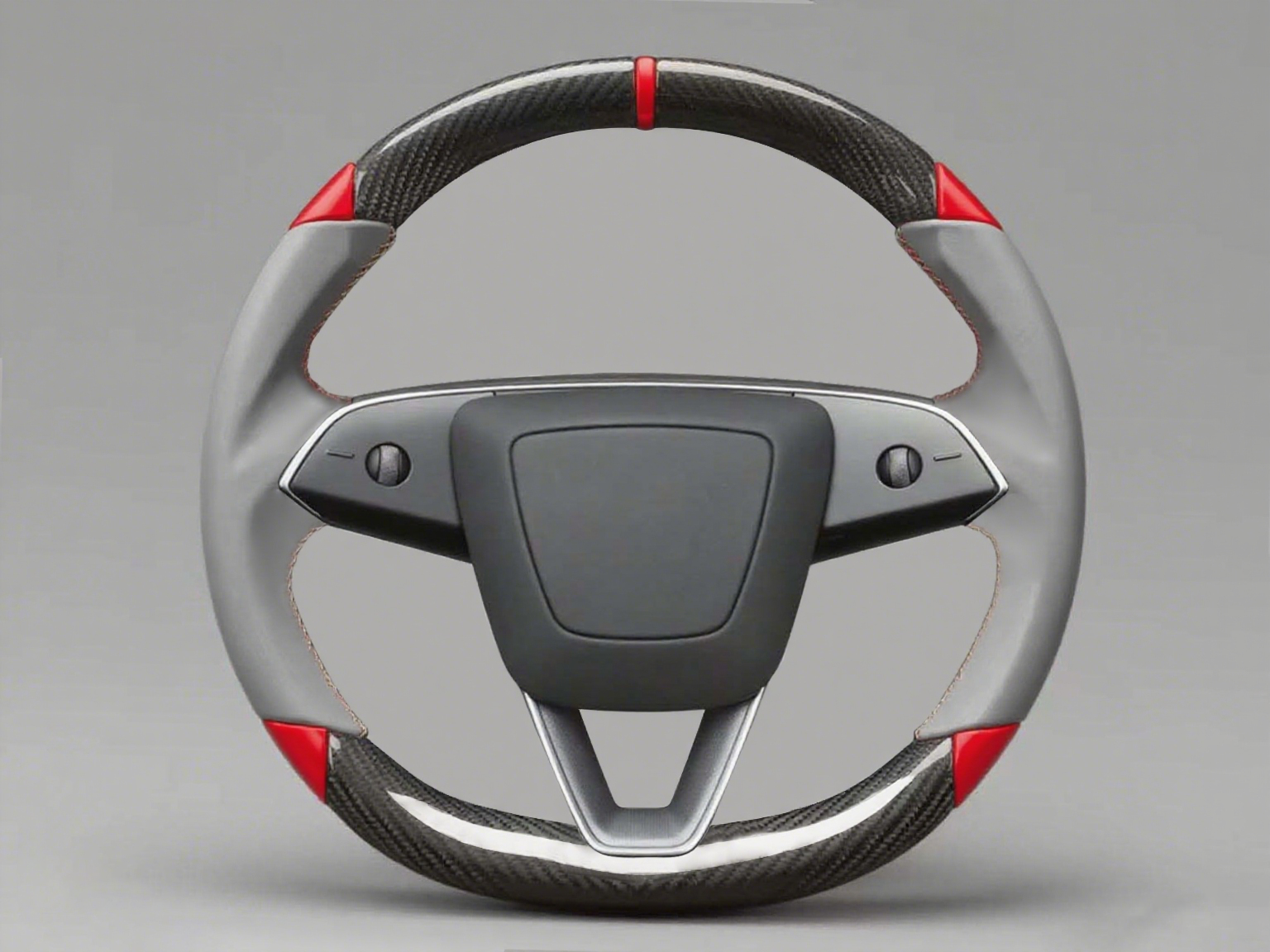 Grey and red Carbon Fiber Tesla Model 3 Highland Custom Steering Wheel -DYNA(2023.9) Axeco