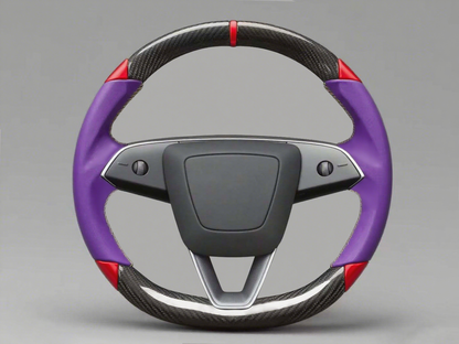Purple and red Carbon Fiber Tesla Model 3 Highland Custom Steering Wheel -DYNA(2023.9) Axeco