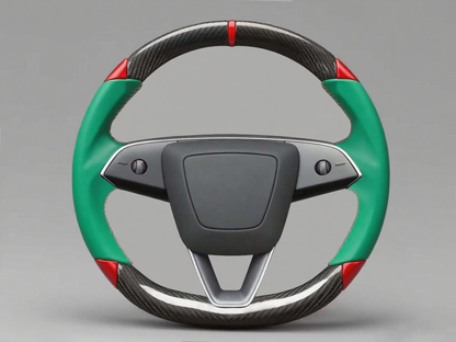 Green and red Carbon Fiber Tesla Model 3 Highland Custom Steering Wheel -DYNA(2023.9) Axeco