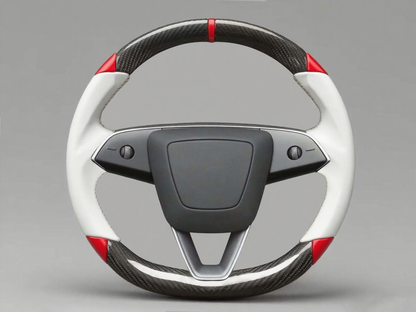 White and red Carbon Fiber Tesla Model 3 Highland Custom Steering Wheel -DYNA(2023.9) Axeco