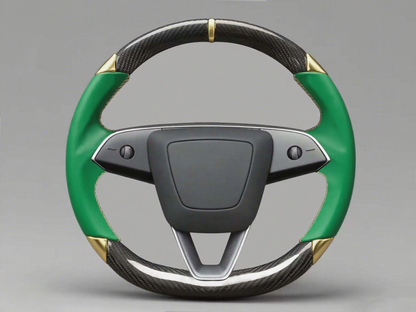 Blue-Golden Carbon Fiber Tesla Model 3 Highland Custom Steering Wheel -DYNA(2023.9) Axeco