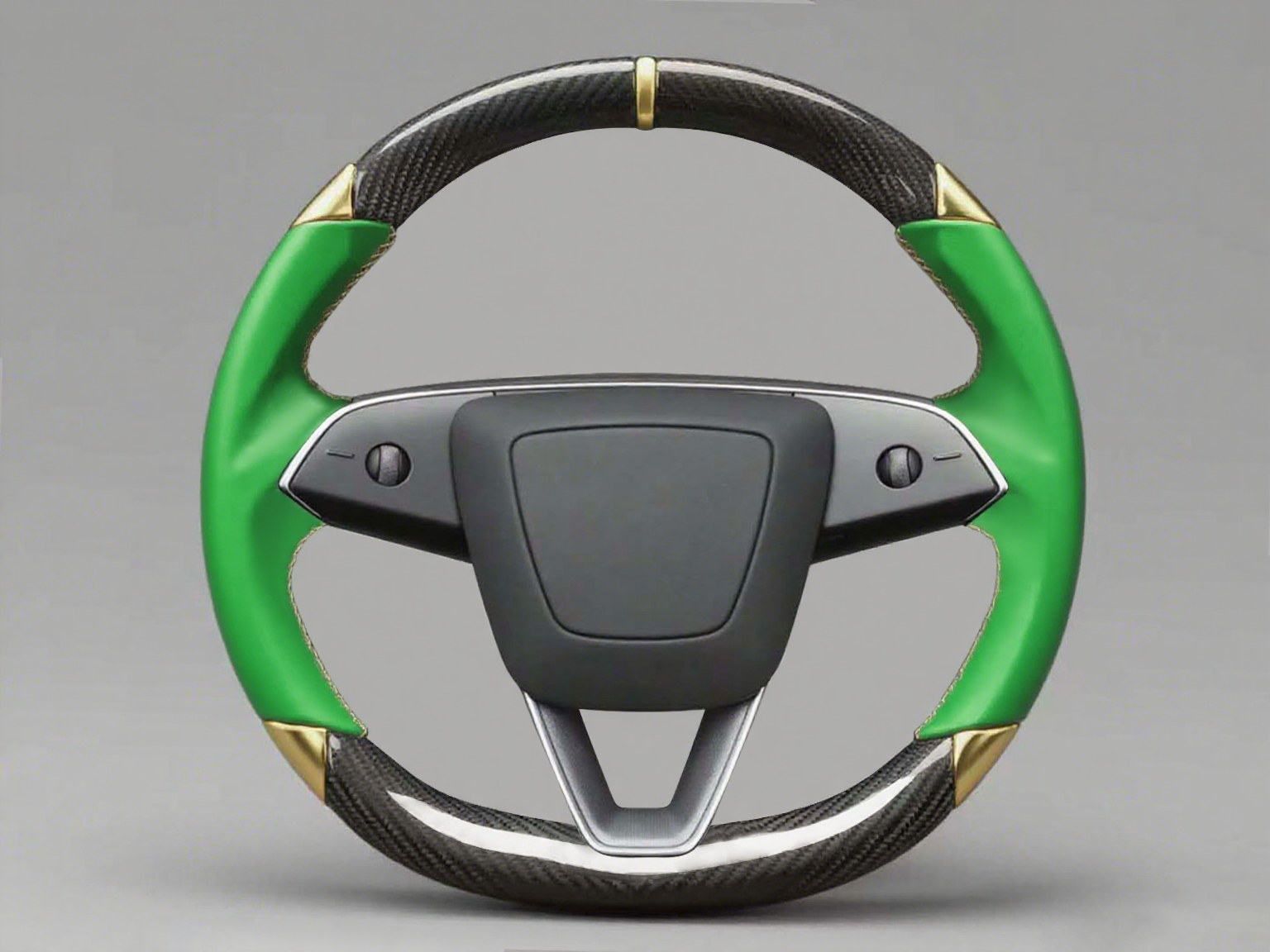 Green and gold leather black carbon fiber Tesla Model Y steering wheel - DYNA (2020-2024) Axeco