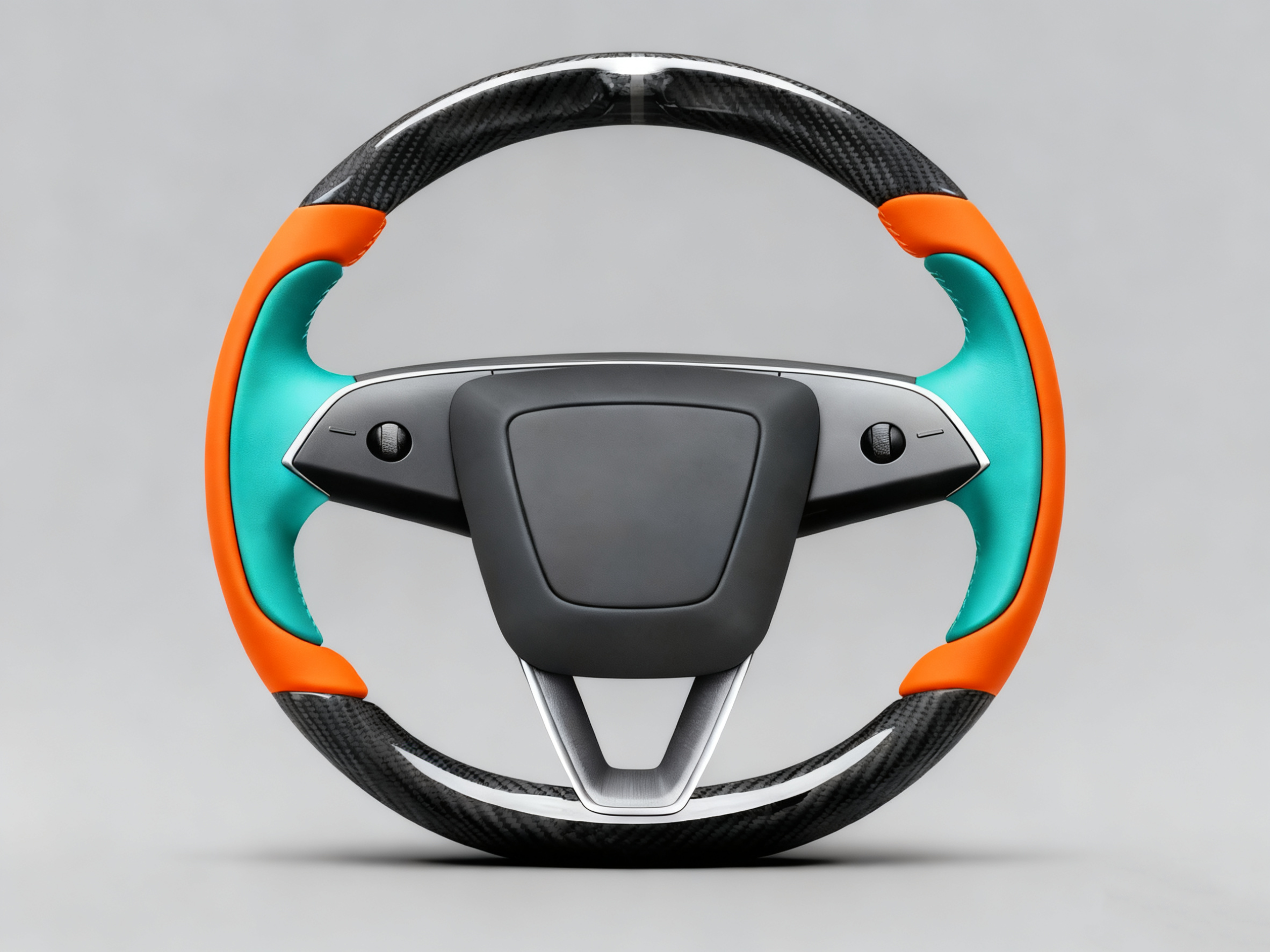 Bright orange and light blue-green Carbon Fiber Tesla Model Y Juniper Steering Wheel For Lady's -Track Master(2023.9+) Axeco