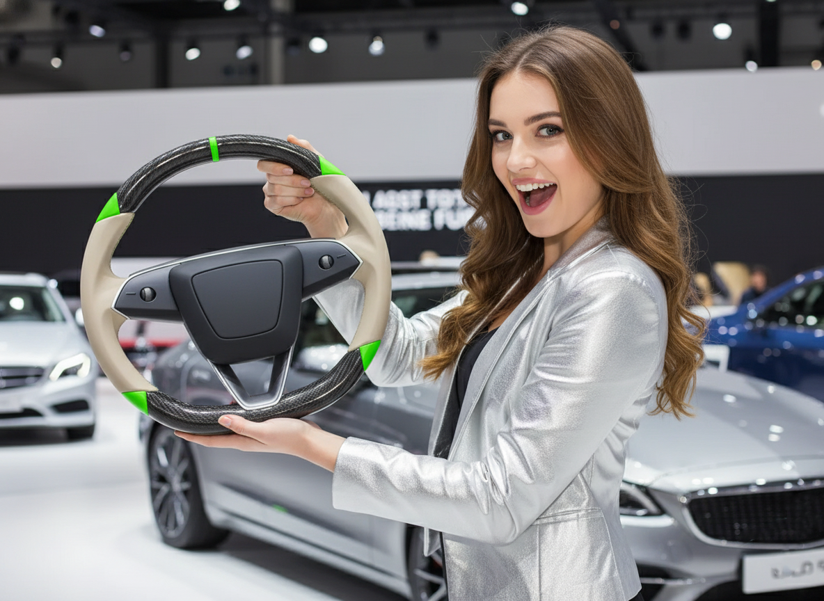 Rice white and green Carbon Fiber Tesla Model 3 Highland Custom Steering Wheel -DYNA(2023.9)