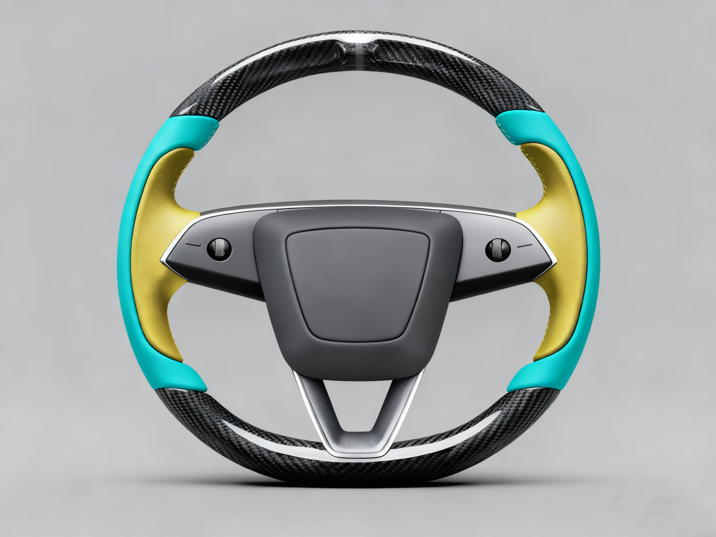 Light blue-green and bright yellow Carbon Fiber Tesla model 3 highland Steering Wheel -Track Master(2023.9+) Axeco