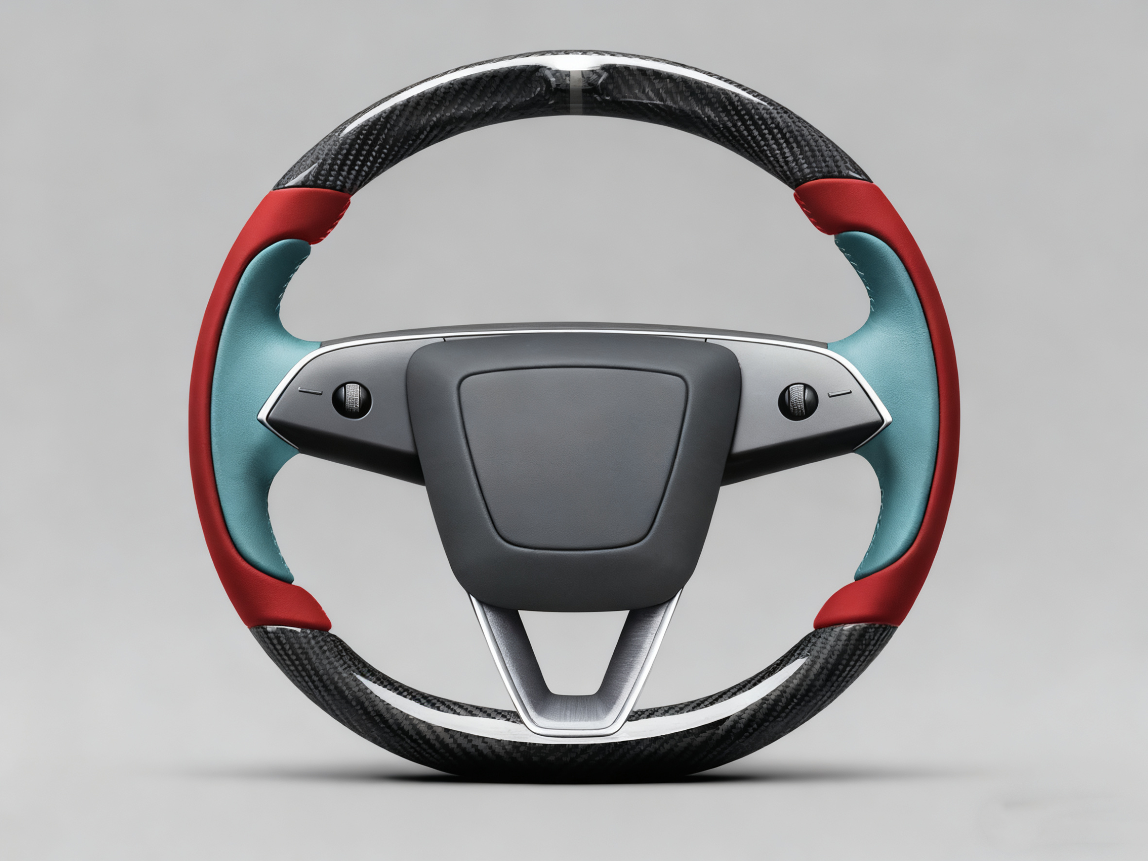 Red and light blue-green Carbon Fiber Tesla Model Y Juniper Steering Wheel For Lady's -Track Master(2023.9+) Axeco
