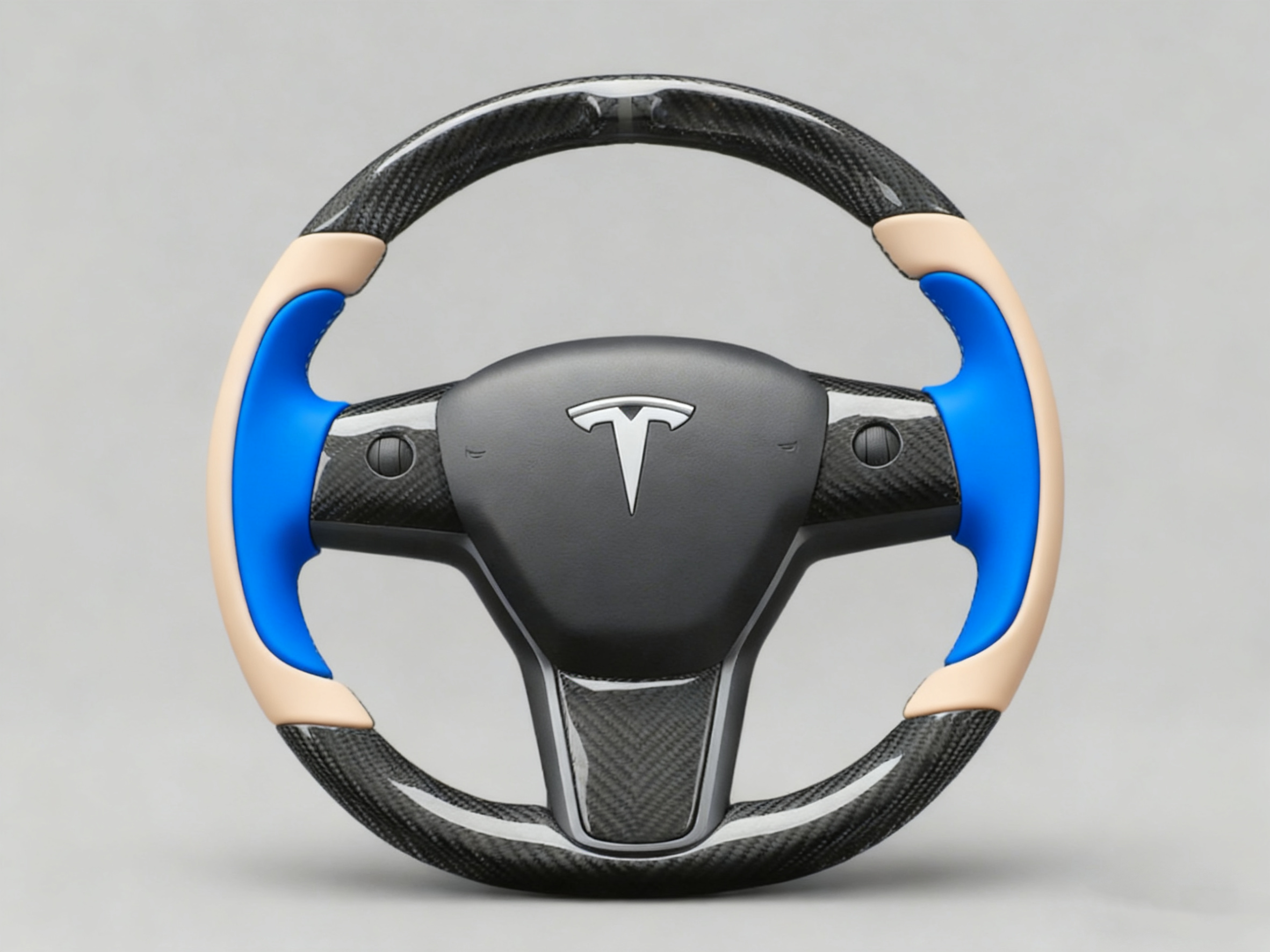 Light white and bright blue Carbon Fiber Tesla model 3 Steering Wheel -Track Master(2023.9+) Axeco