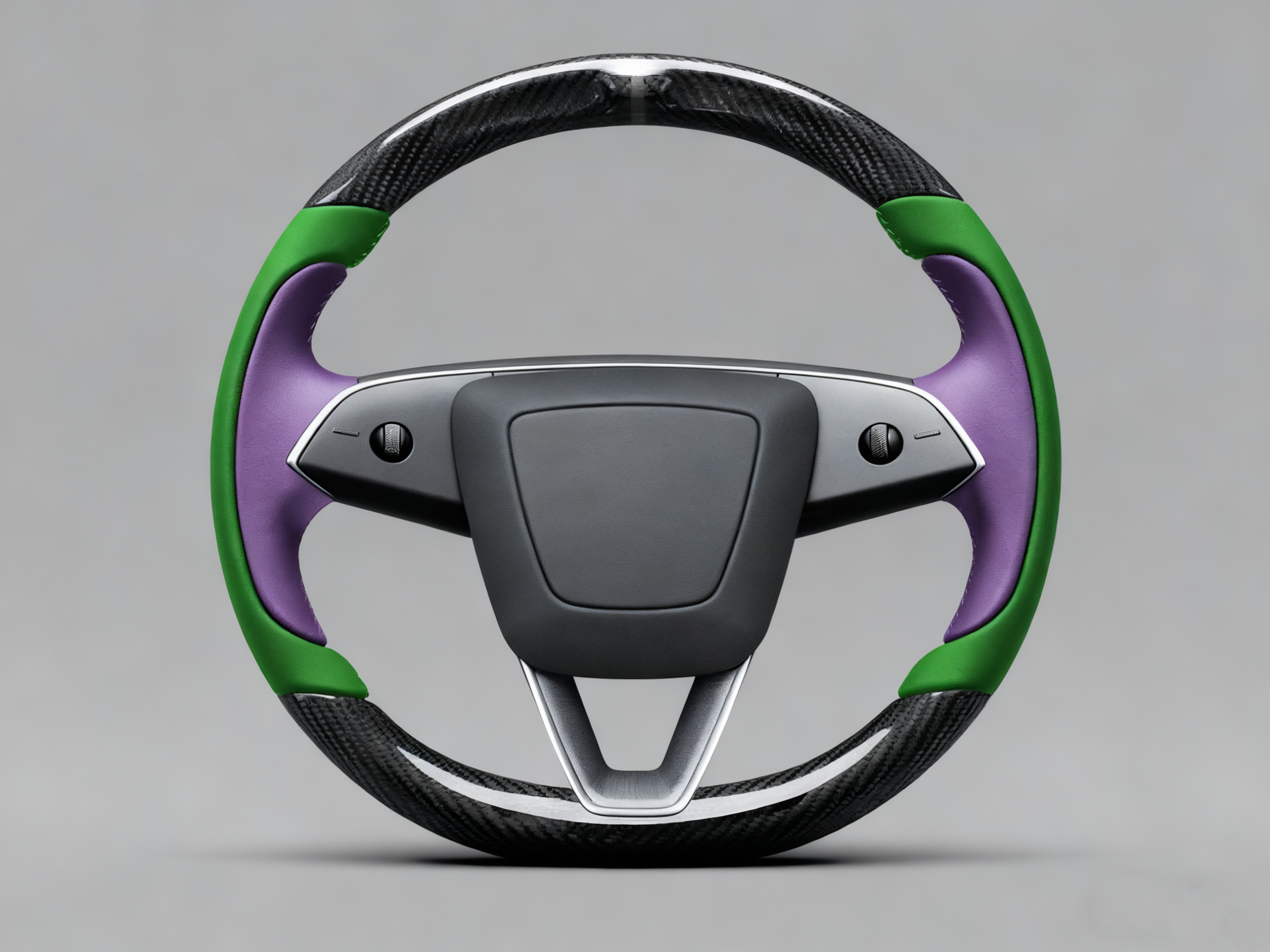 Emerald green and bright purple Carbon Fiber Tesla Model Y Juniper Steering Wheel For Lady's -Track Master(2023.9+) Axeco