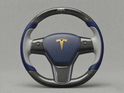 Deep sea blue and silver gray Carbon Fiber Tesla model 3 Steering Wheel -Track Master(2023.9+) Axeco