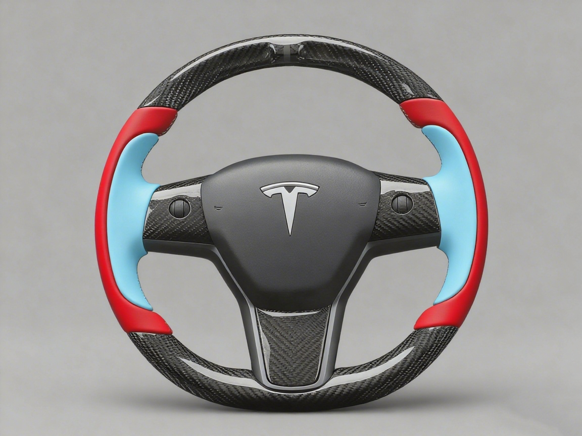 Bright red and light blue Carbon Fiber Tesla model 3 Steering Wheel -Track Master(2023.9+) Axeco