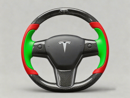 Bright red and emerald green Carbon Fiber Tesla model 3 Steering Wheel -Track Master(2023.9+) Axeco