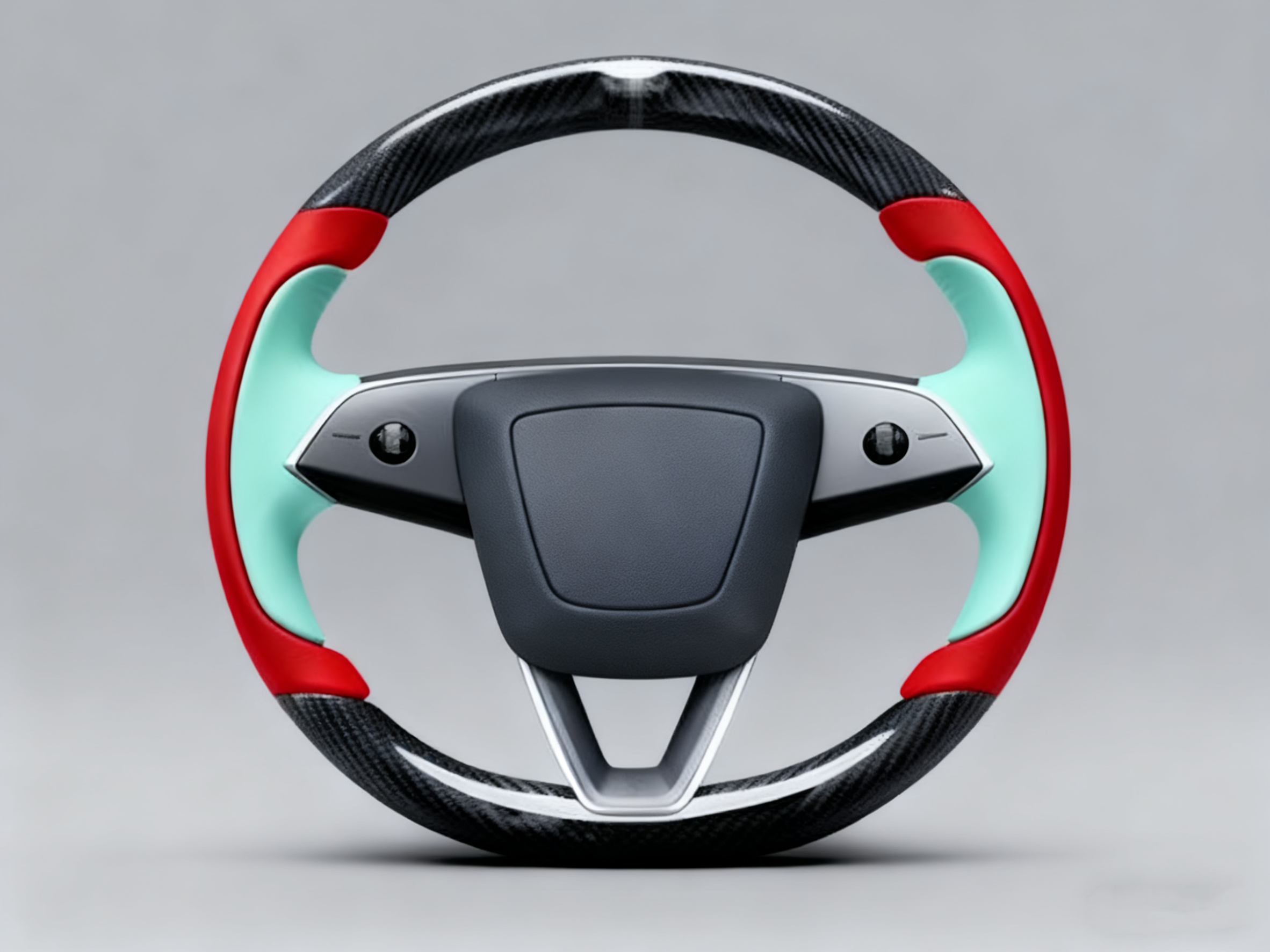 Bright red and mint green Carbon Fiber Tesla model 3 highland Steering Wheel -Track Master(2023.9+) Axeco