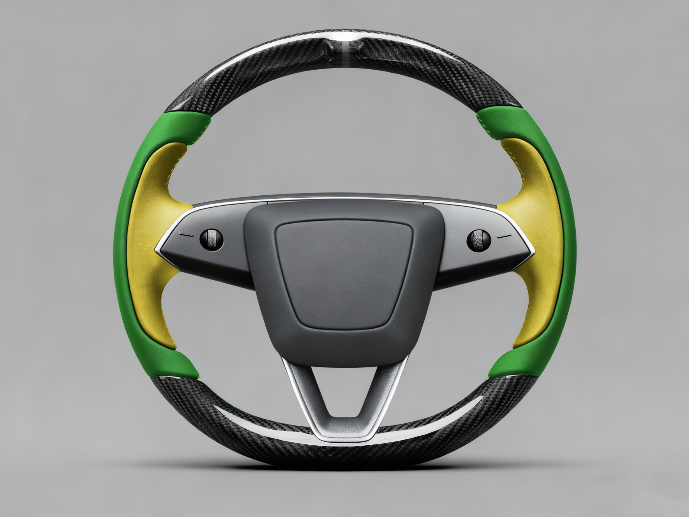 Emerald green and bright yellow Carbon Fiber Tesla model 3 highland Steering Wheel -Track Master(2023.9+) Axeco
