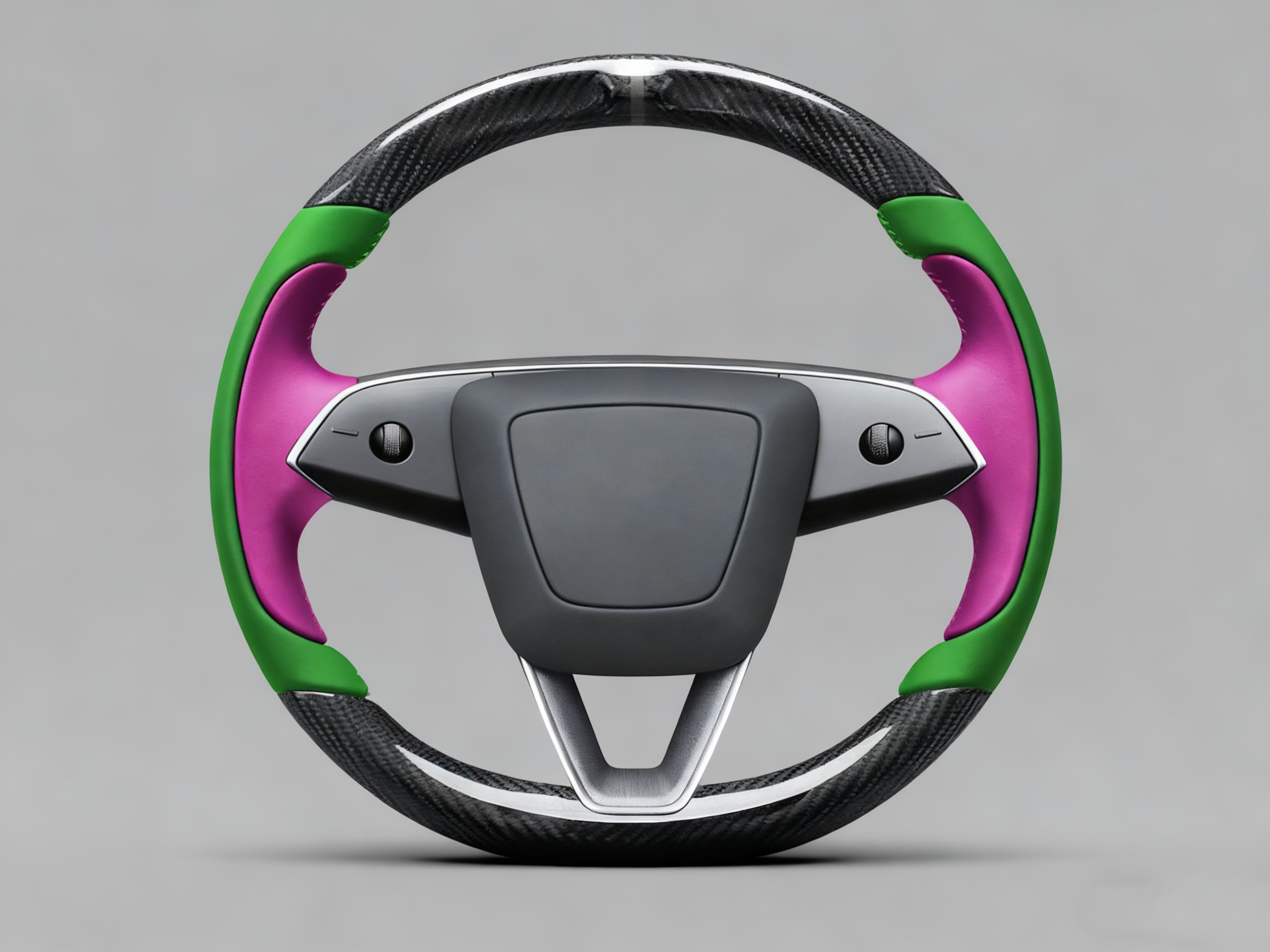Emerald green and rose red Carbon Fiber Tesla Model Y Juniper Steering Wheel For Lady's -Track Master(2023.9+) Axeco