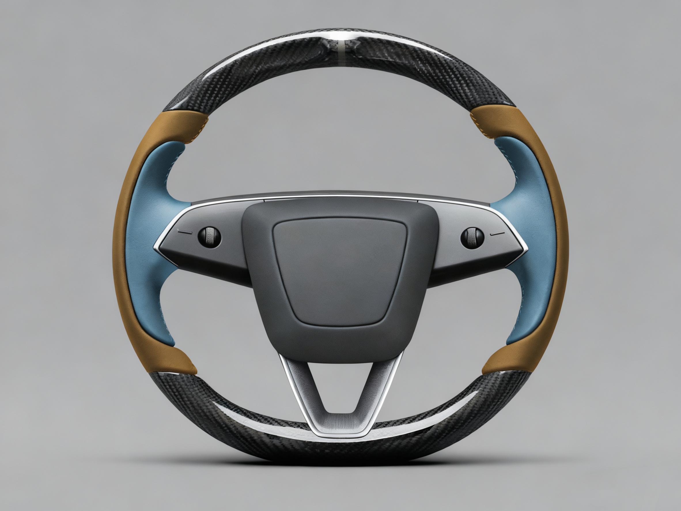 Brown and light blue Carbon Fiber Tesla model 3 highland Steering Wheel -Track Master(2023.9+) Axeco