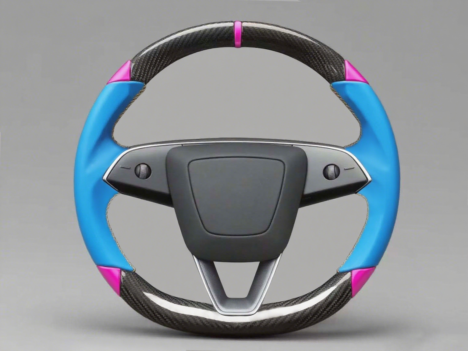 Blue and pink Leather Carbon Fiber Customize Tesla Model Y Juniper Steering Wheel - DYNA (2025+) Axeco