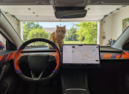 Bright orange and deep purple Carbon Fiber Tesla Model Y Juniper Steering Wheel For Lady's -Track Master(2023.9+) Axeco