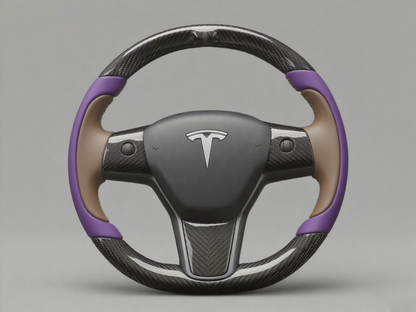 Purple and light brown Carbon Fiber Tesla Model Y Steering Wheel-Track Master(2020-2024) Axeco