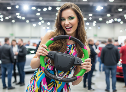 Green and pink Carbon Fiber Tesla Model 3 Highland Custom Steering Wheel -DYNA(2023.9) Axeco