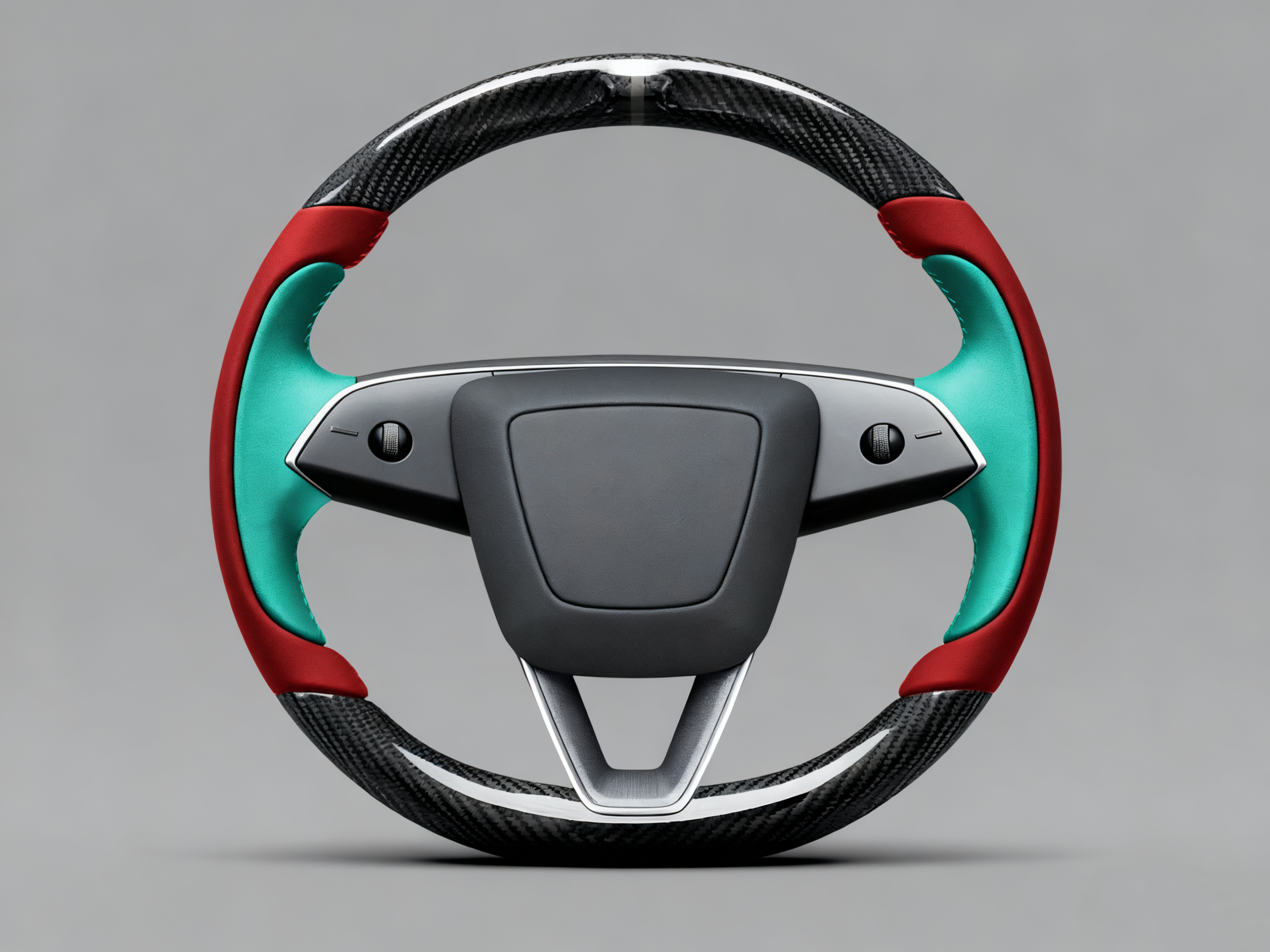 Red and mint green Carbon Fiber Tesla model 3 highland Steering Wheel -Track Master(2023.9+) Axeco