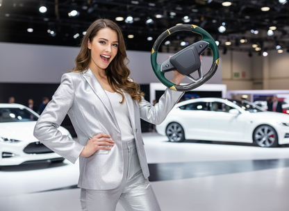 Dark green and gold Carbon Fiber Tesla Model 3 Highland Custom Steering Wheel -DYNA(2023.9) Axeco