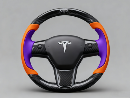 Bright orange and deep purple Carbon Fiber Tesla model 3 Steering Wheel -Track Master(2023.9+) Axeco