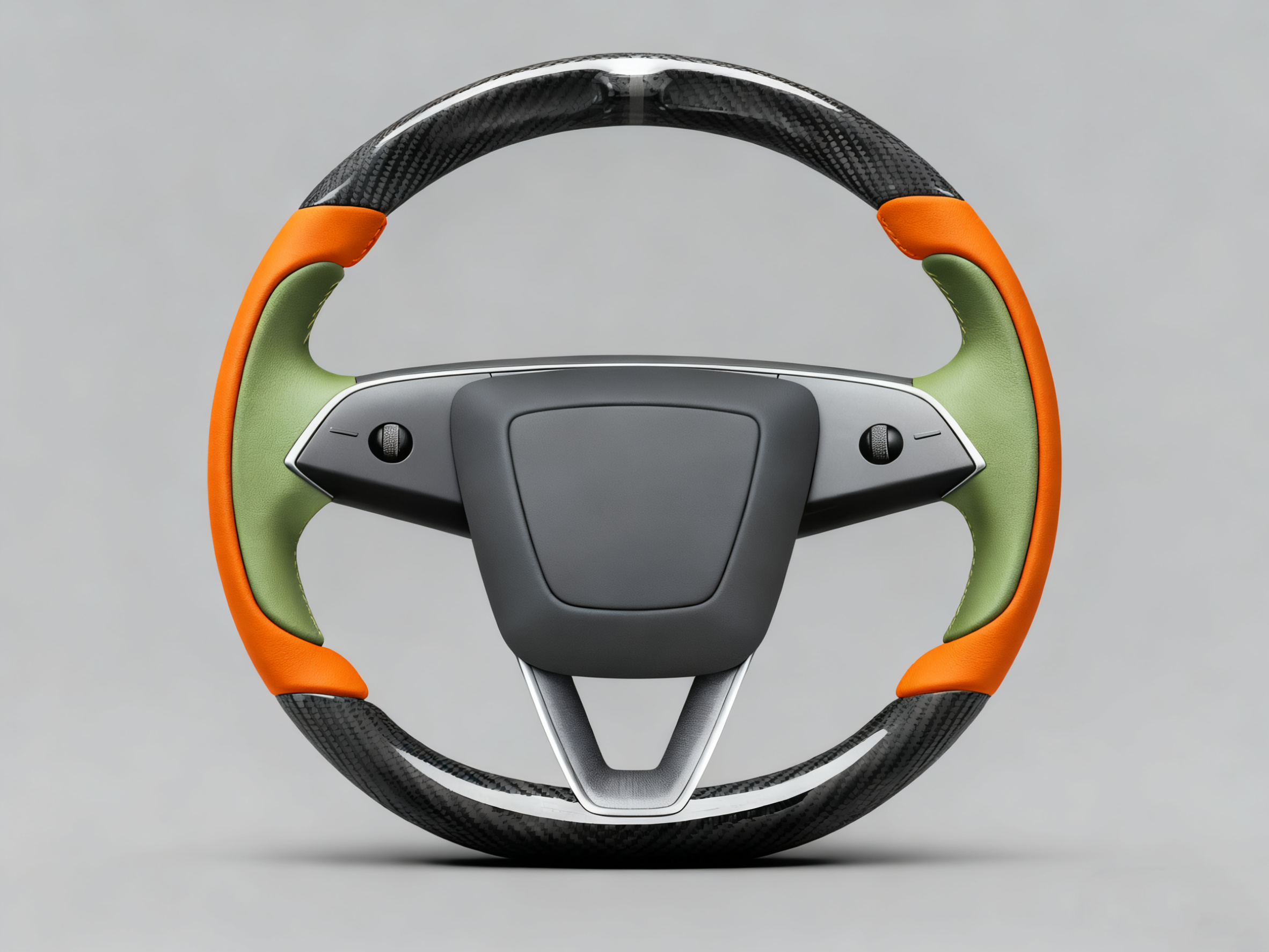 Bright orange and olive green Fiber Tesla model 3 highland Steering Wheel -Track Master(2023.9+) Axeco