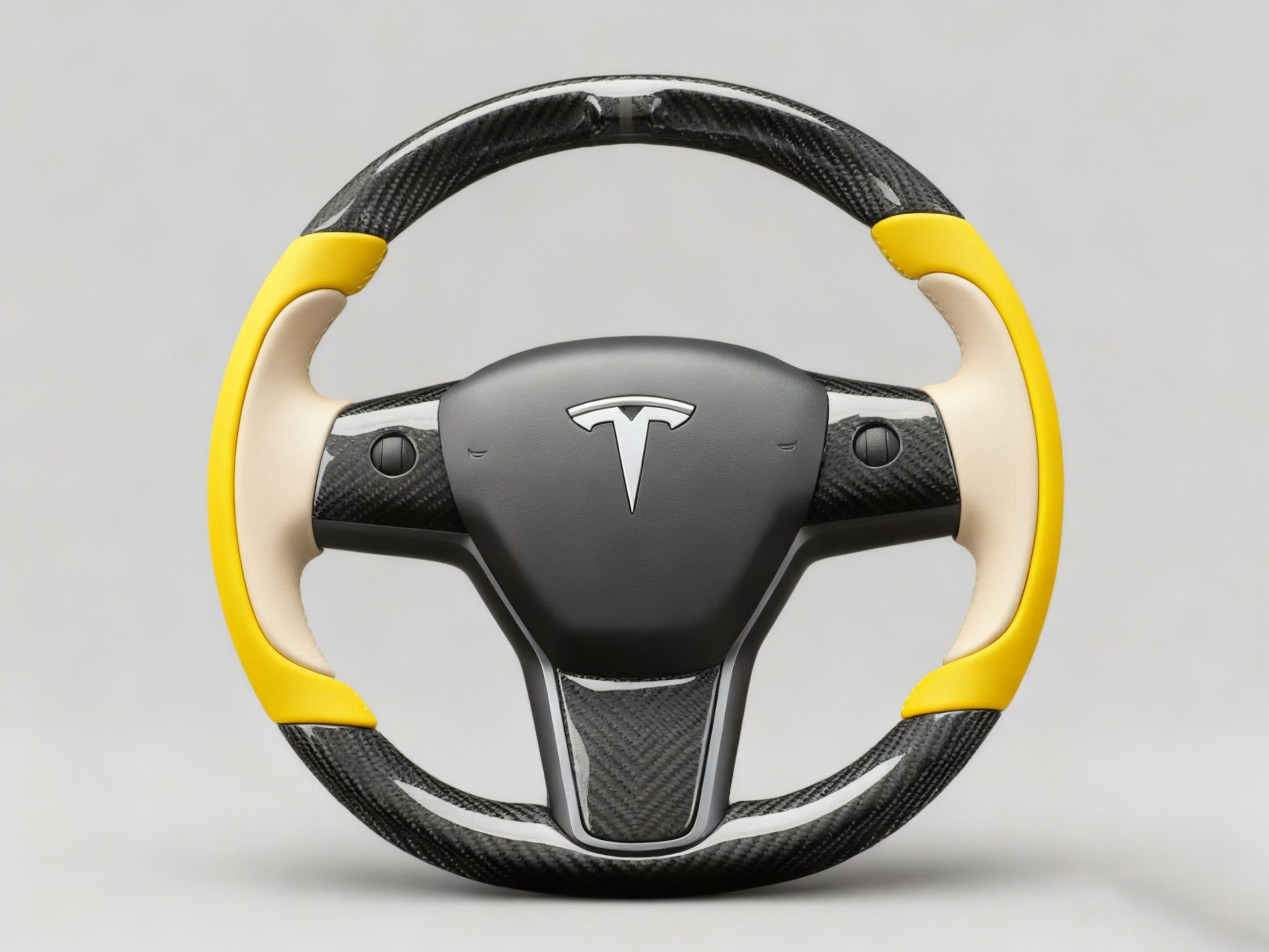 Bright yellow and light beige Carbon Fiber Tesla model 3 Steering Wheel -Track Master(2023.9+) Axeco