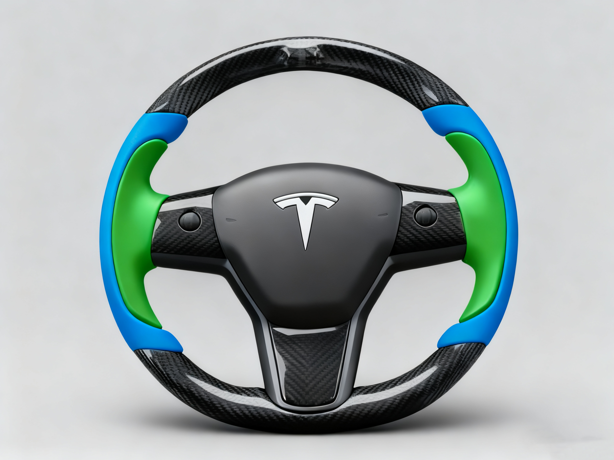 Bright blue and emerald green Carbon Fiber Tesla Model Y Steering Wheel-Track Master(2020-2024) Axeco