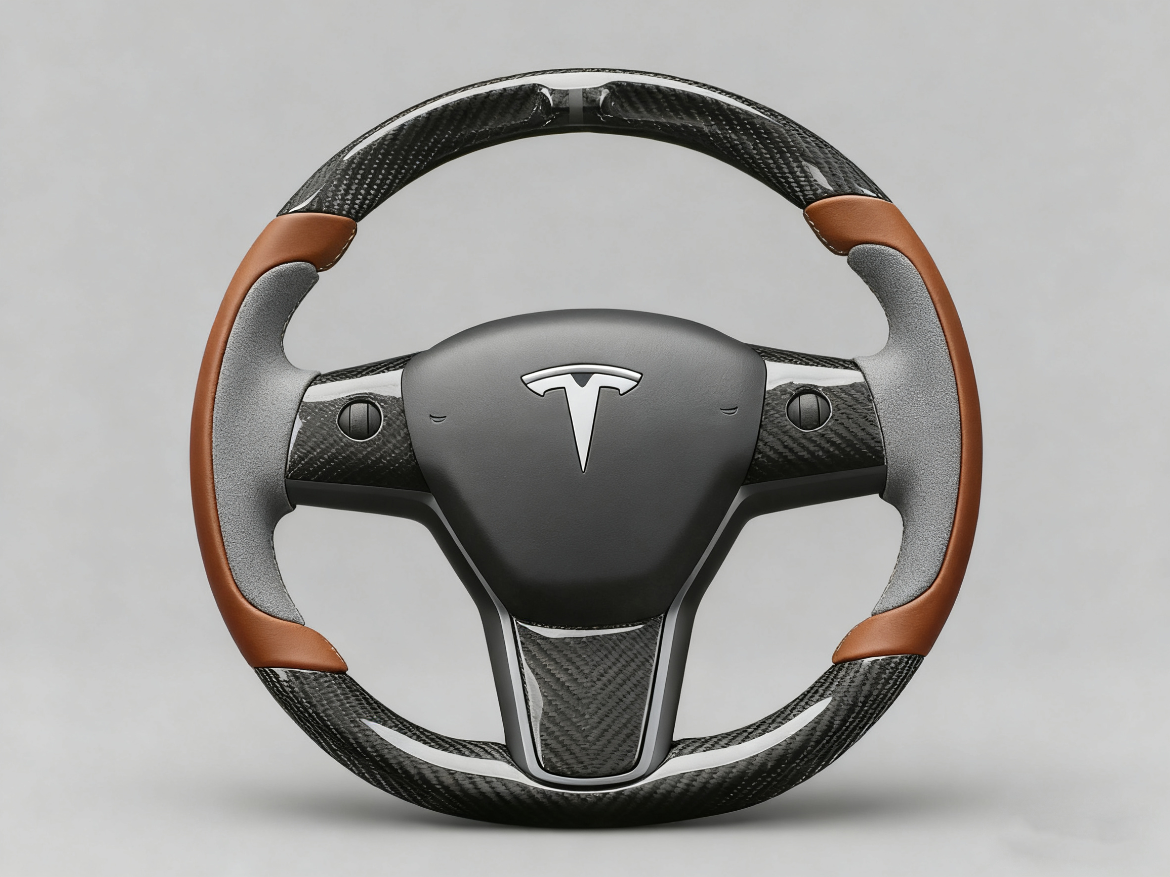 Brown and grey Carbon Fiber Tesla Model Y Steering Wheel-Track Master(2020-2024) Axeco