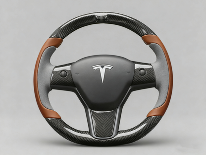 Brown and grey Carbon Fiber Tesla Model Y Steering Wheel-Track Master(2020-2024) Axeco