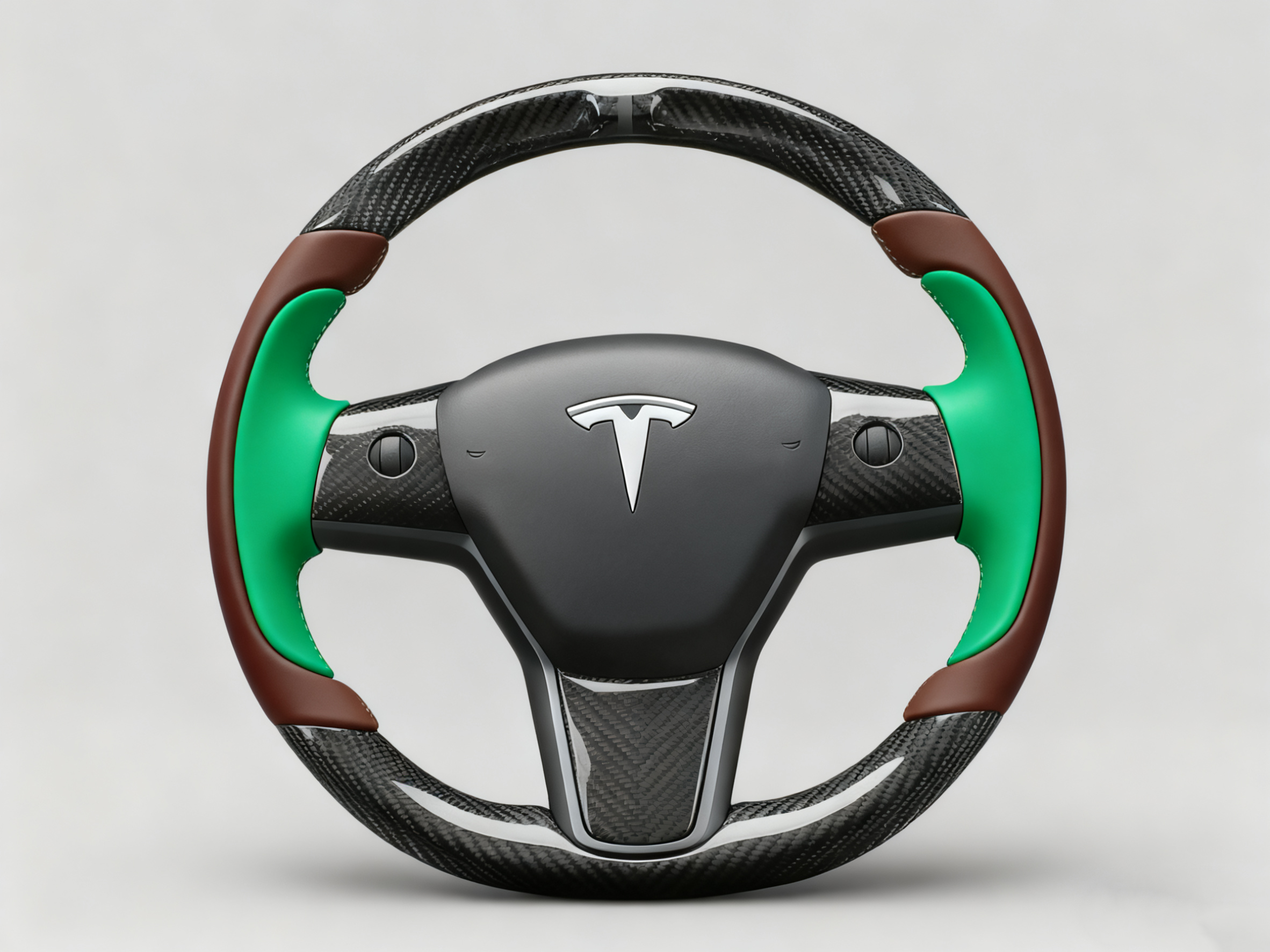Brownish and emerald green Carbon Fiber Tesla Model Y Steering Wheel-Track Master(2020-2024) Axeco
