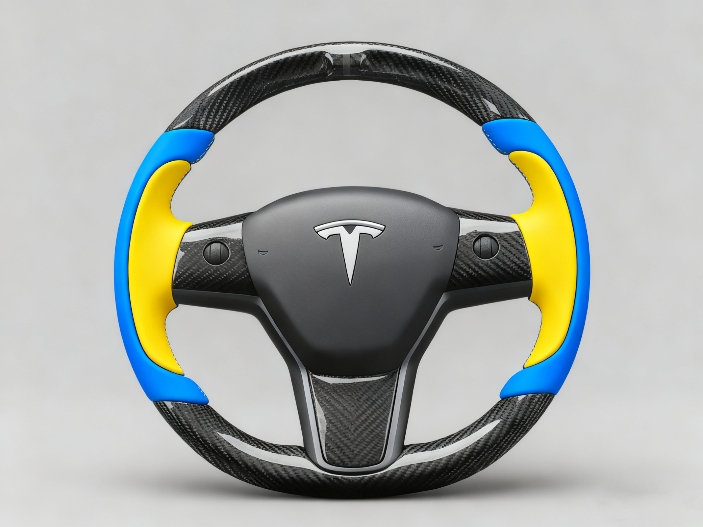 Bright blue and bright yellow Carbon Fiber Tesla Model Y Steering Wheel-Track Master(2020-2024) Axeco