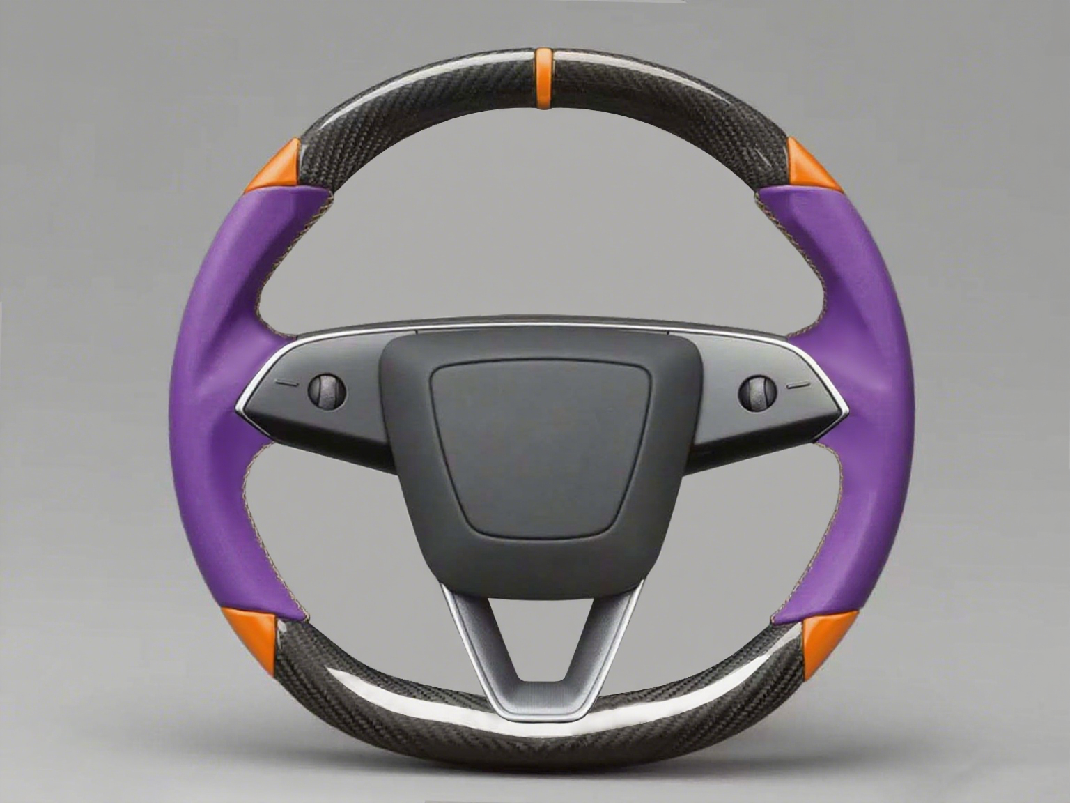 Purple and orange Leather Carbon Fiber Customize Tesla Model Y Juniper Steering Wheel - DYNA (2025+) Axeco