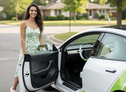 White and fluorescent green Leather Carbon Fiber Customize Tesla model 3 highland Steering Wheel - Super Enhancer(2023.9+) Axeco