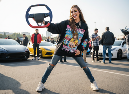 Blue and red Leather Carbon Fiber Customize Tesla model 3 highland Steering Wheel - Super Enhancer(2023.9+) Axeco
