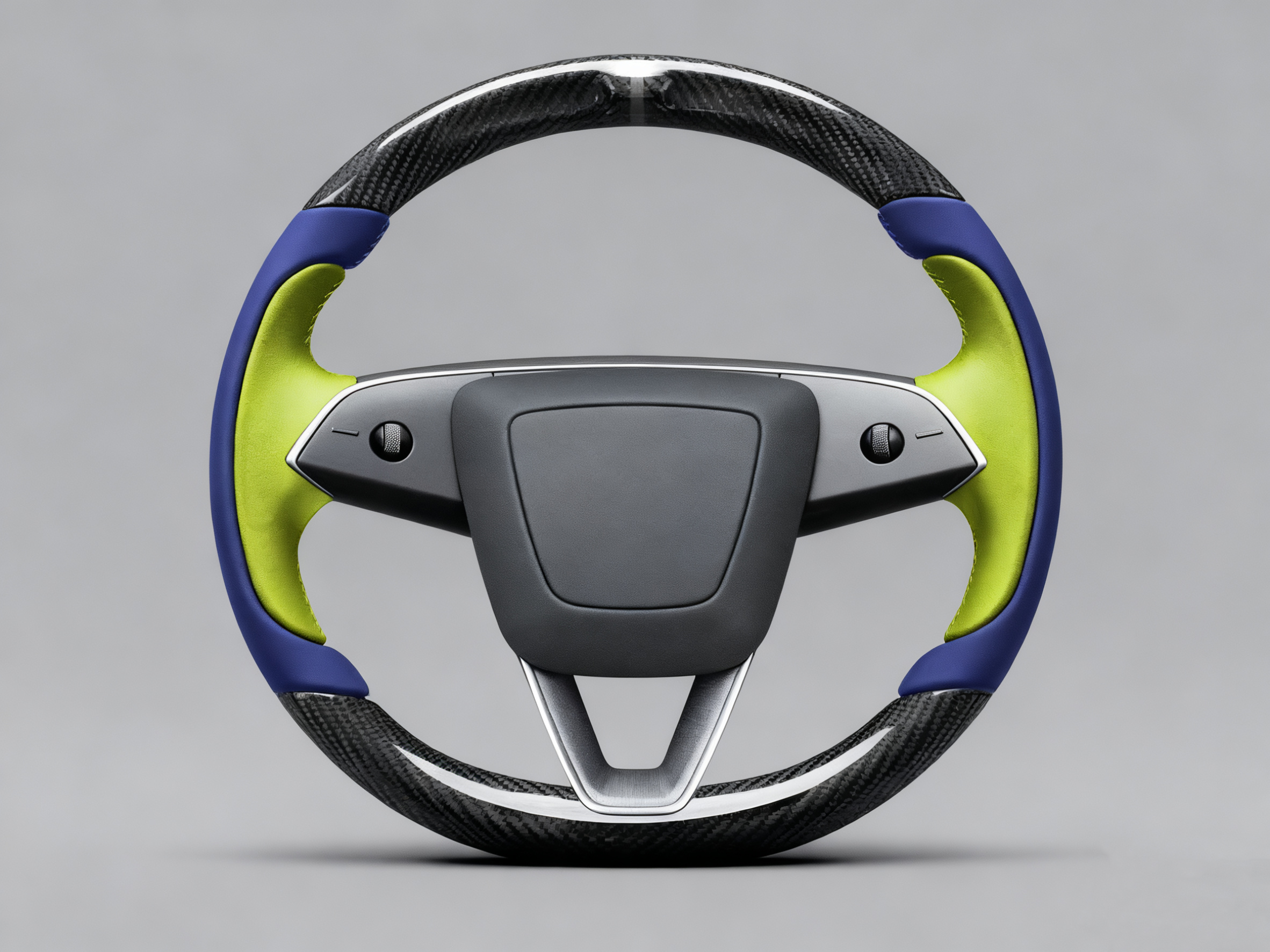 Deep sea blue and bright yellow Carbon Fiber Tesla Model Y Juniper Steering Wheel For Lady's -Track Master(2023.9+) Axeco