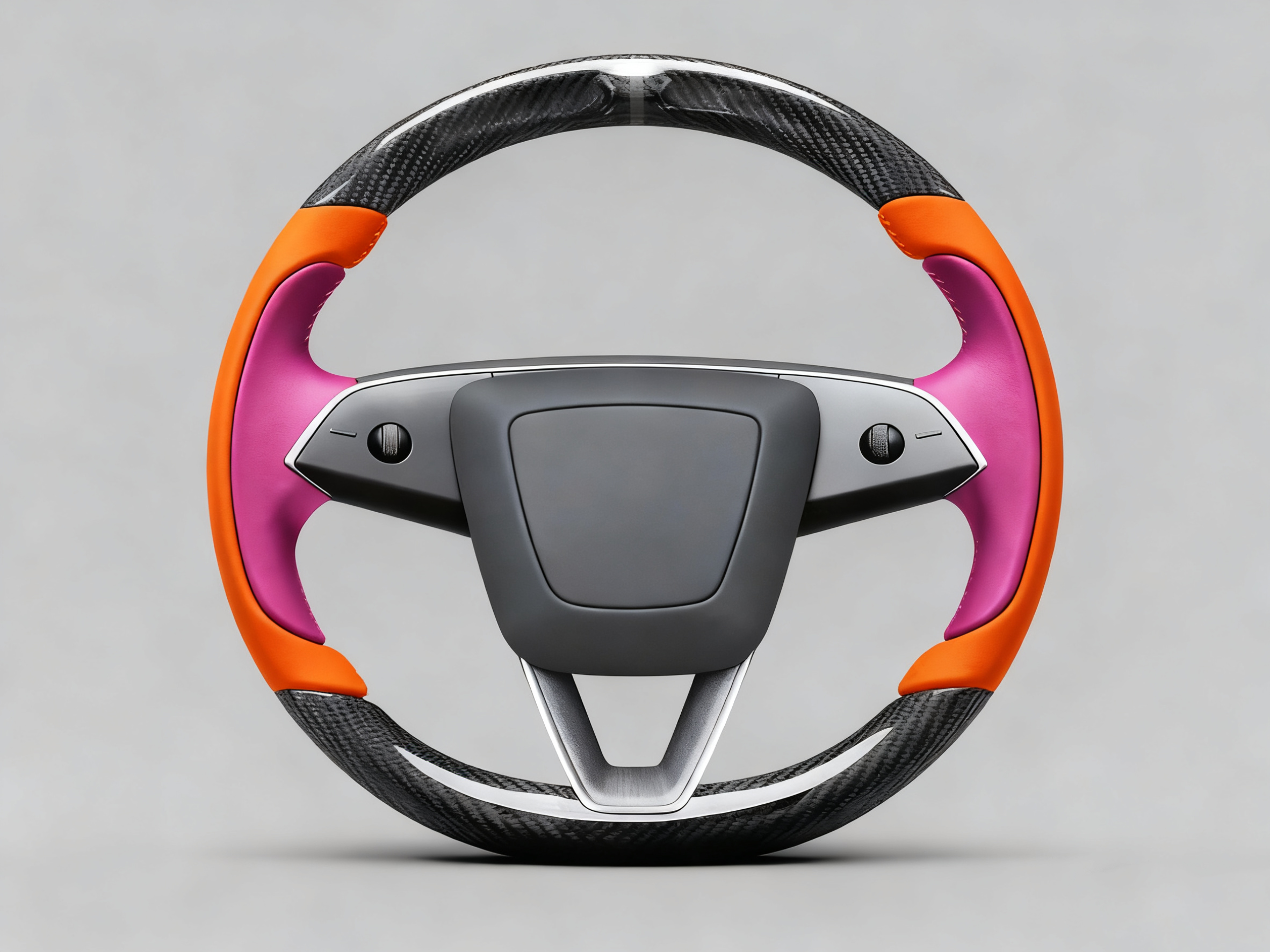 Bright orange and rose pink Carbon Fiber Tesla Model Y Juniper Steering Wheel For Lady's -Track Master(2023.9+) Axeco