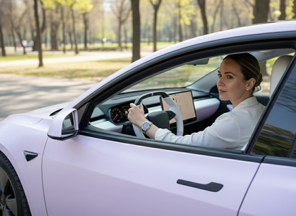 White and light purple Leather Carbon Fiber Customize Tesla model 3 highland Steering Wheel - Super Enhancer(2023.9+) Axeco
